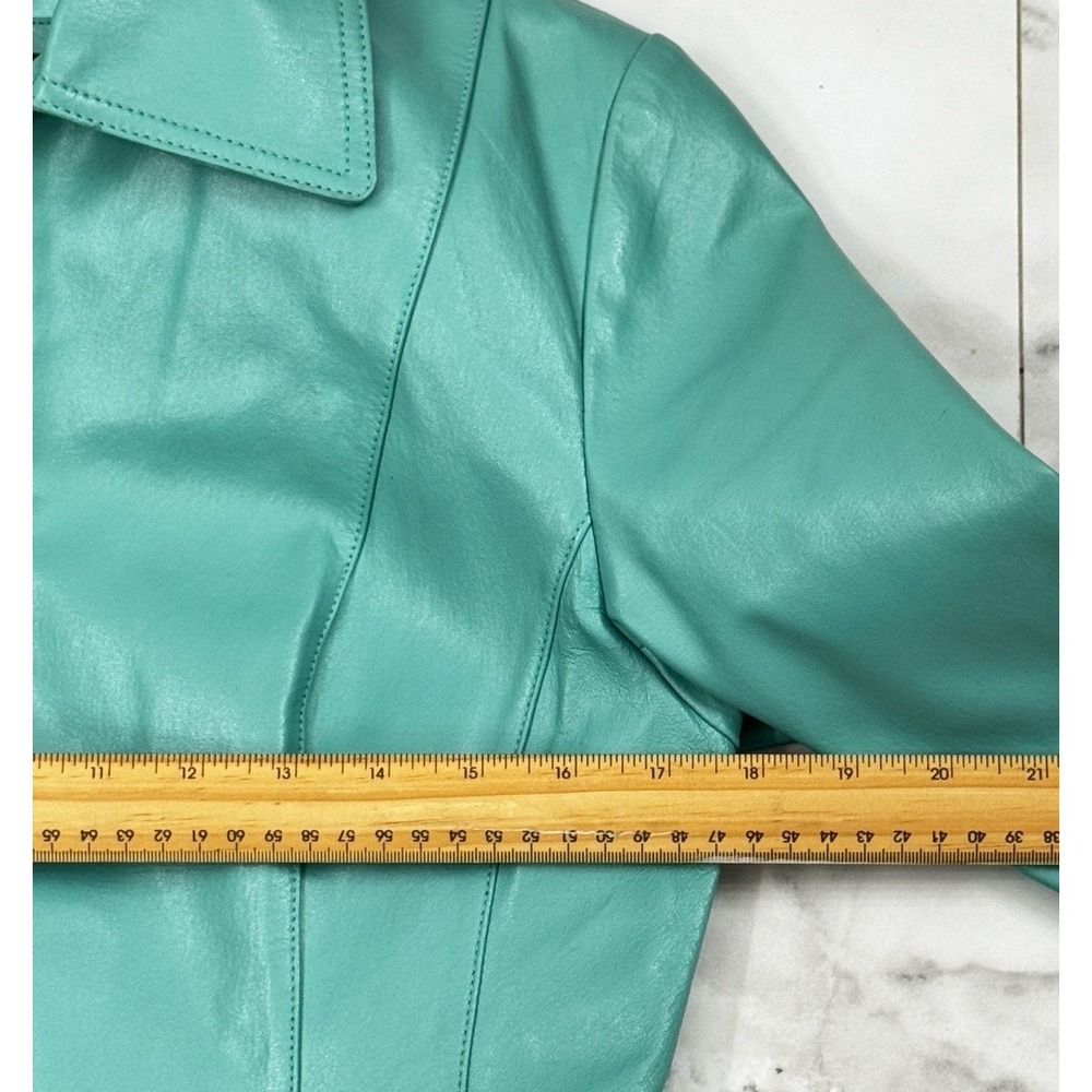 Women's Teal Leather Jacket - Picture 6 of 6